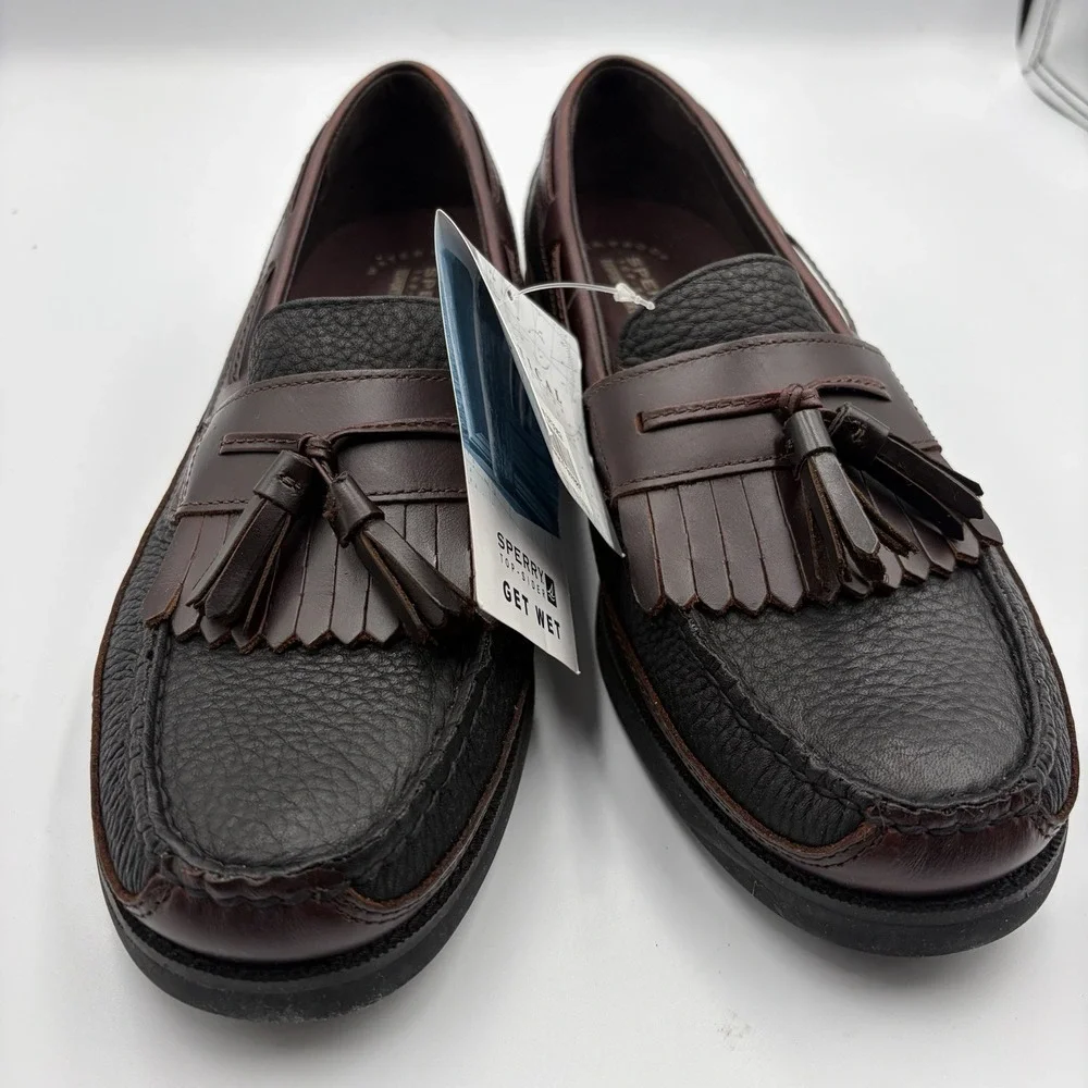 Sperry Seaport DBL KT Black Men's NEW Leather Slip-On Boat Shoes Brown US 9